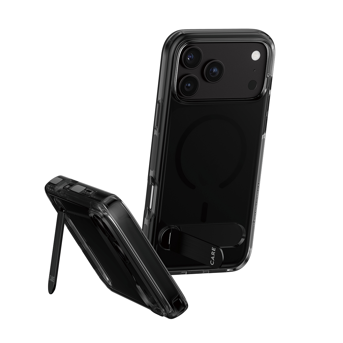 PanzerGlass CARE™ by ® Kickstand Case Smokey w. Black MagSafe iPhone 2026 Pro Max | 17 Pro Max Beskyttelsescover Transparent