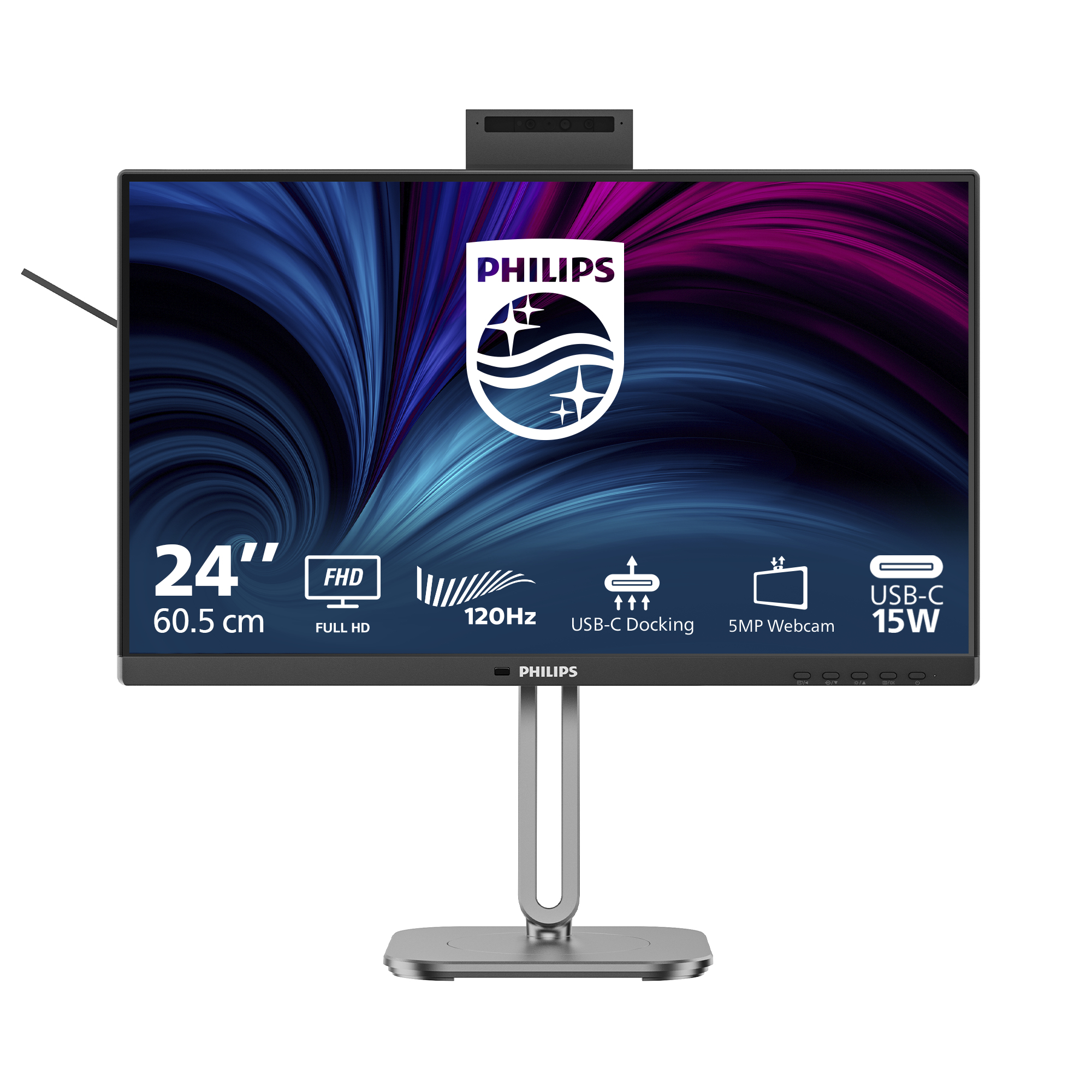 PHILIPS 23.8inch 1920x1080 120Hz IPS Flat H/A 150 MM USB C DOCKING DISPLAY 96W Daisy chain with 24B2N4200 TUV EyeSafe USB