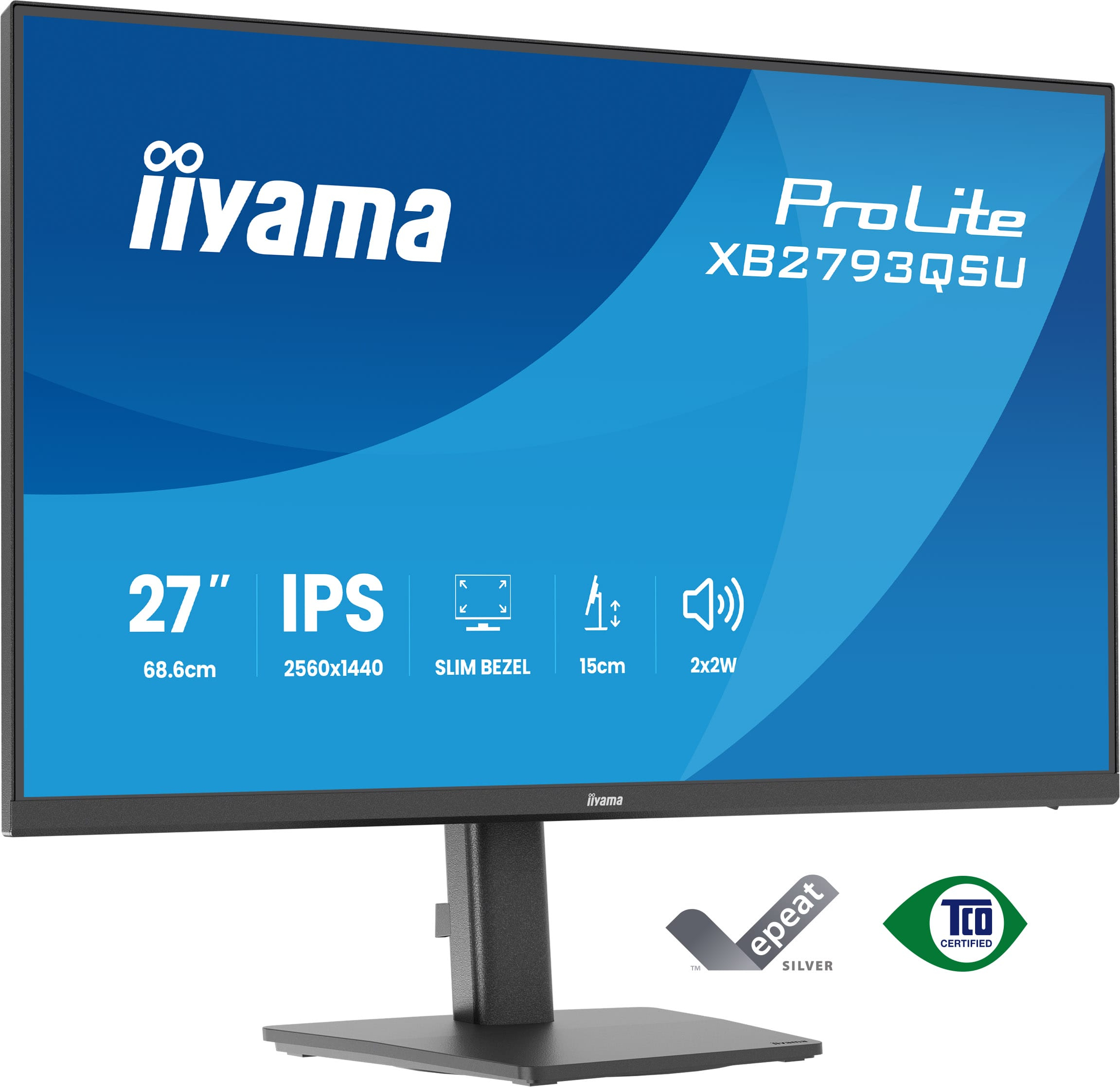 68,5cm/27" (2560x1440) iiyama ProLite XB2793QSU-B1 16:9 WQHD IPS 1ms 75Hz HDMI DisplayPort USB VESA Speaker Black
