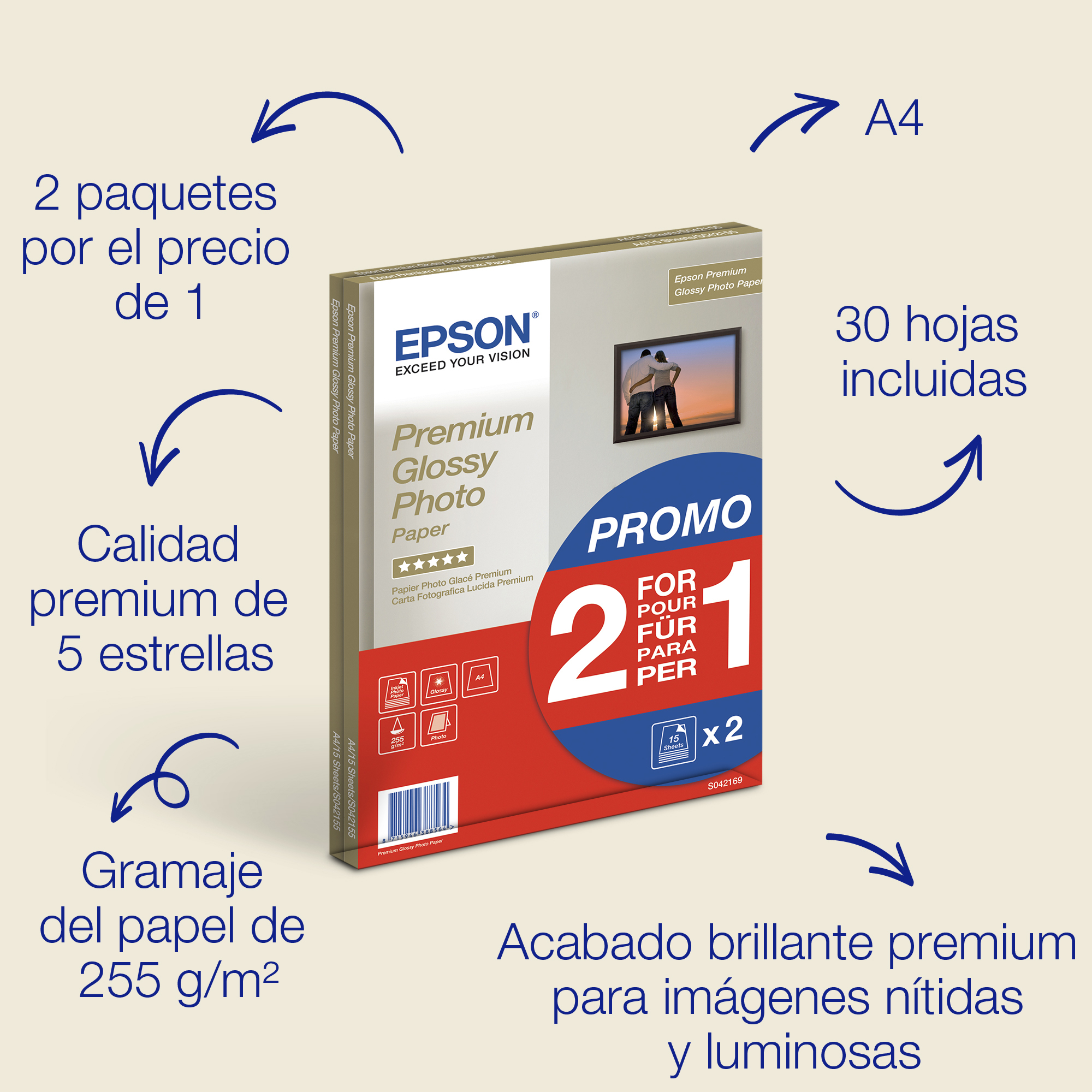 Epson Premium Glossy Photo Paper BOGOF Fotopapir A4 (210 x 297 mm) 15ark C13S042169