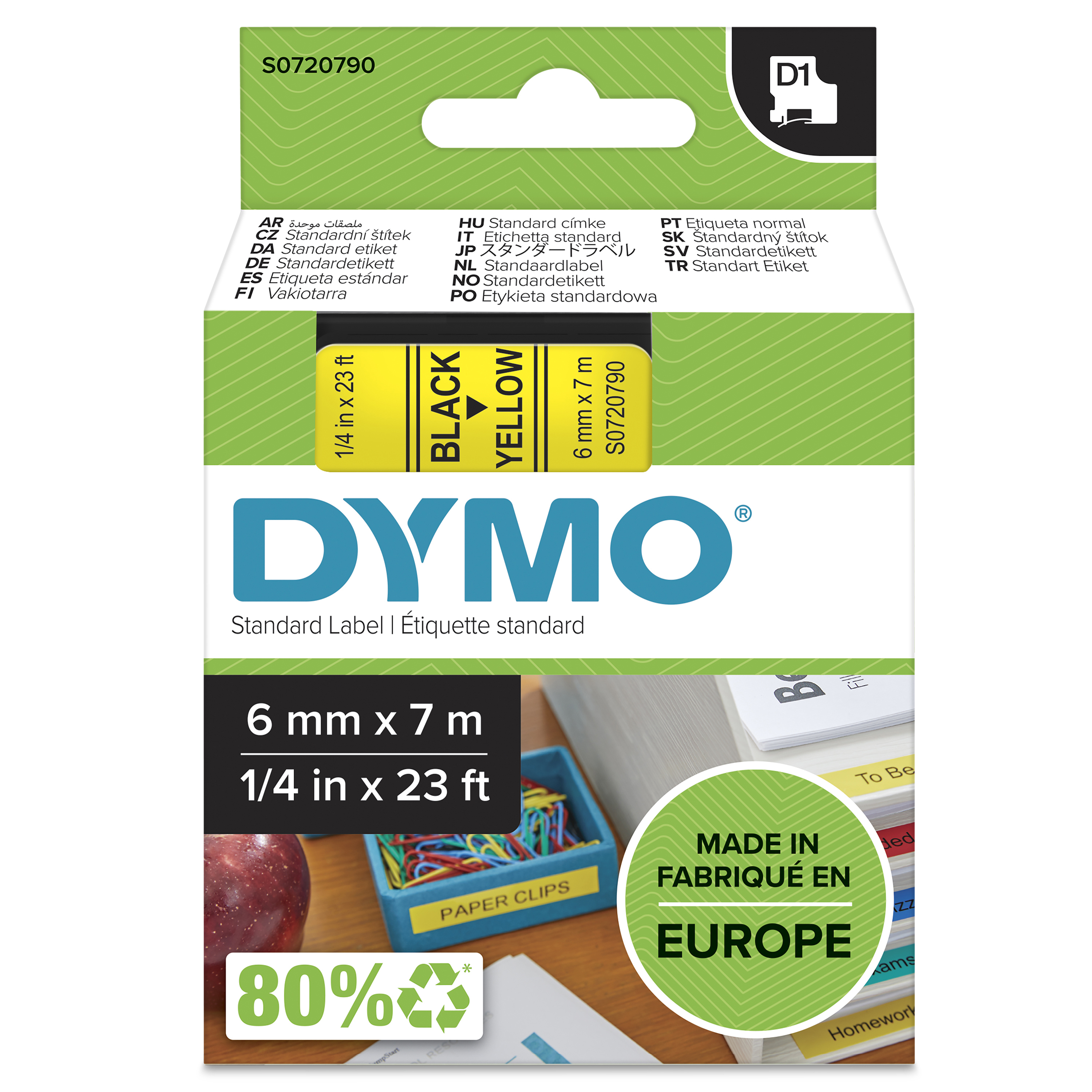 Dymo D1 Schriftband 6 mm x 7 m schwarz auf gelb 43618