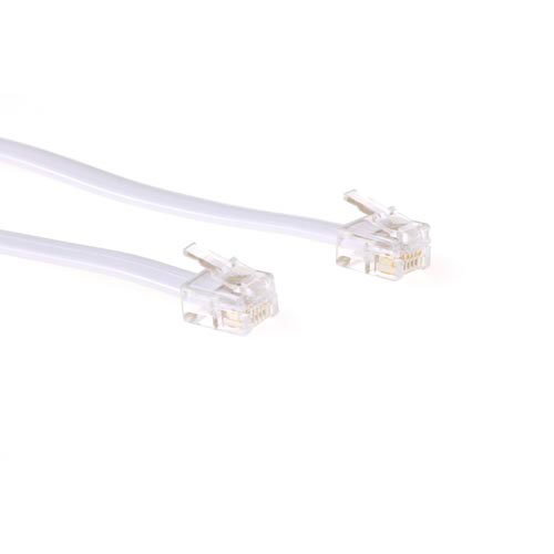 White 1 meter flat telephone cable with RJ12 connectors