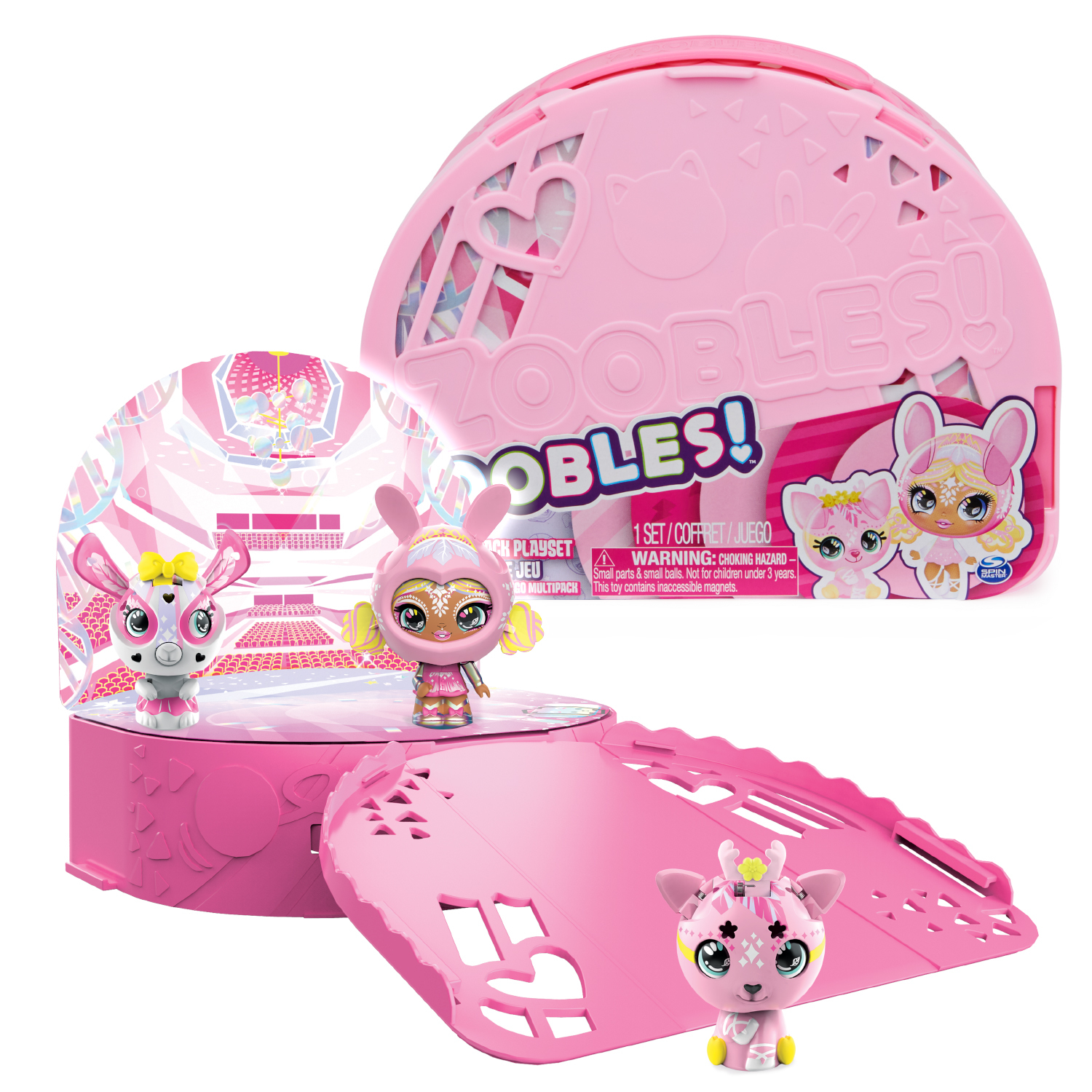 Spinmaster Zoobles Mehrfach-Spielset mit Tanzstudio (Aufbewahrungskoffer und 3 exklusiven wandelbaren Sammelfiguren)