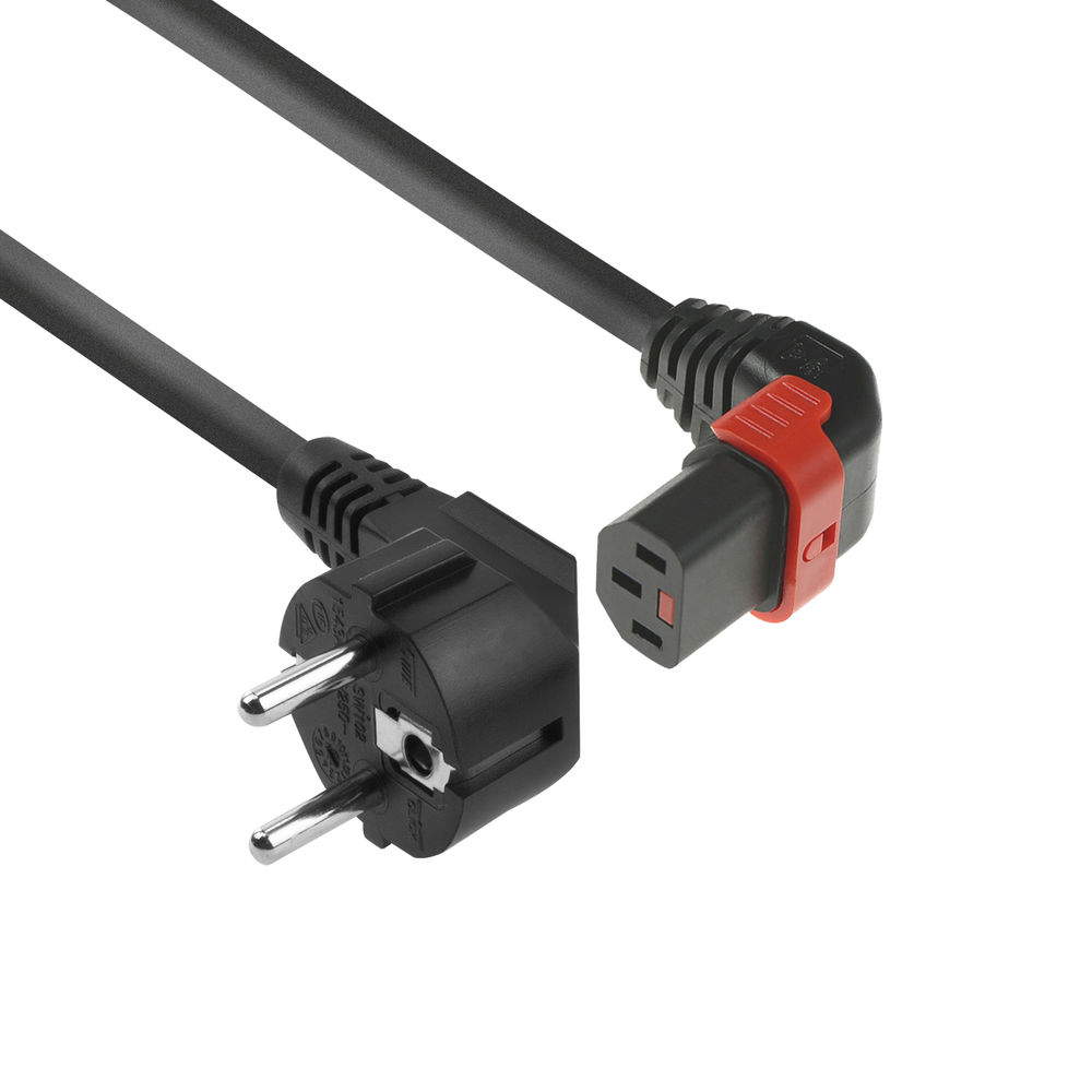 Powercord Schuko CEE 7/7 male (angled) - C13 IEC Lock (up angled) black 1 m, EL448S