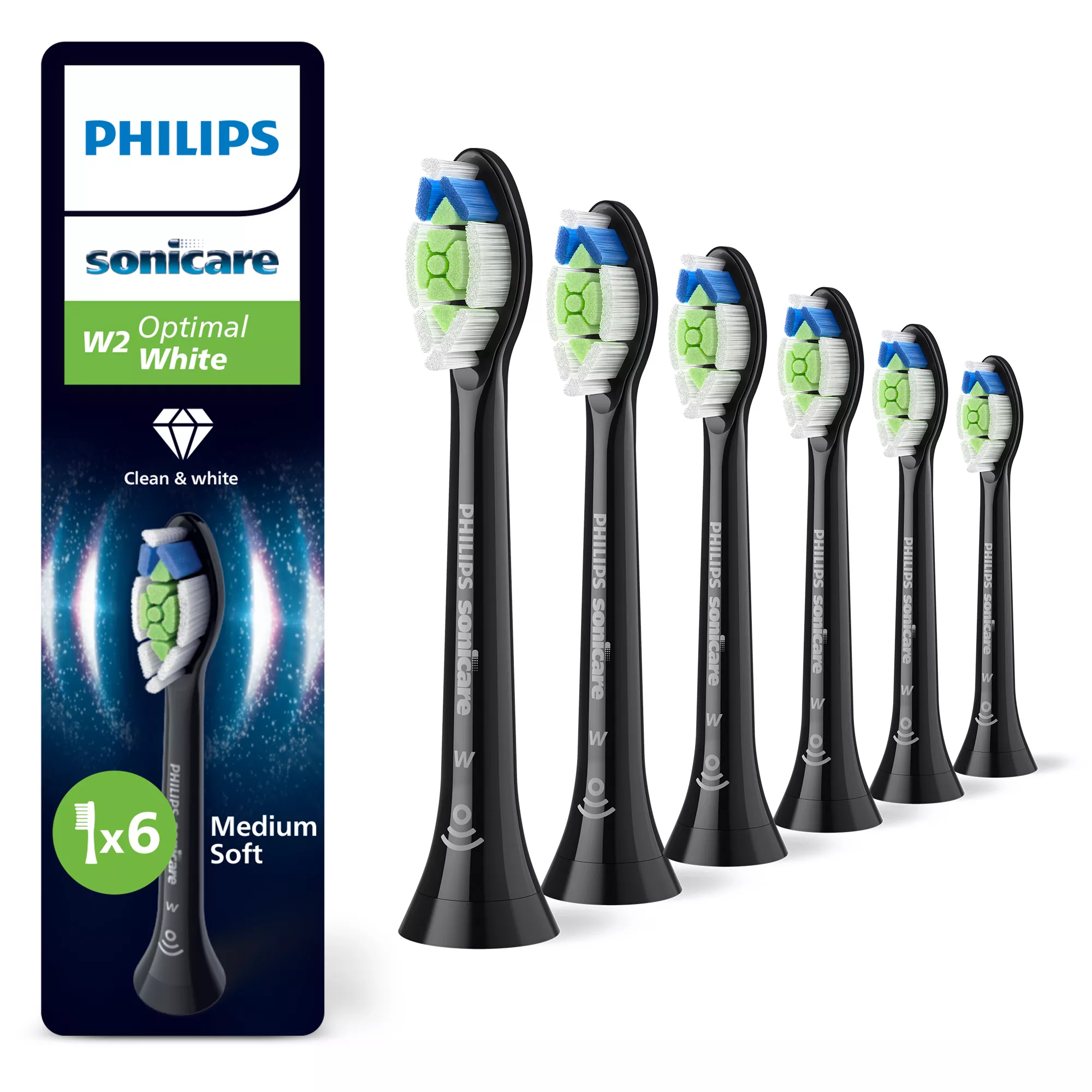 Aufsteckzahnbrste HX6066/88 / Sonicare W2 Optimal White 6-Pack Schwarz