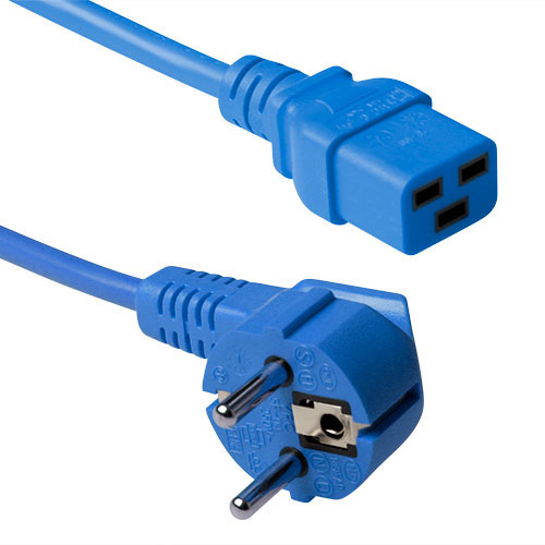 Powercord mains connector Schuko CEE 7/7 male (angled) - C19 IEC 60320 blue 1.8 m