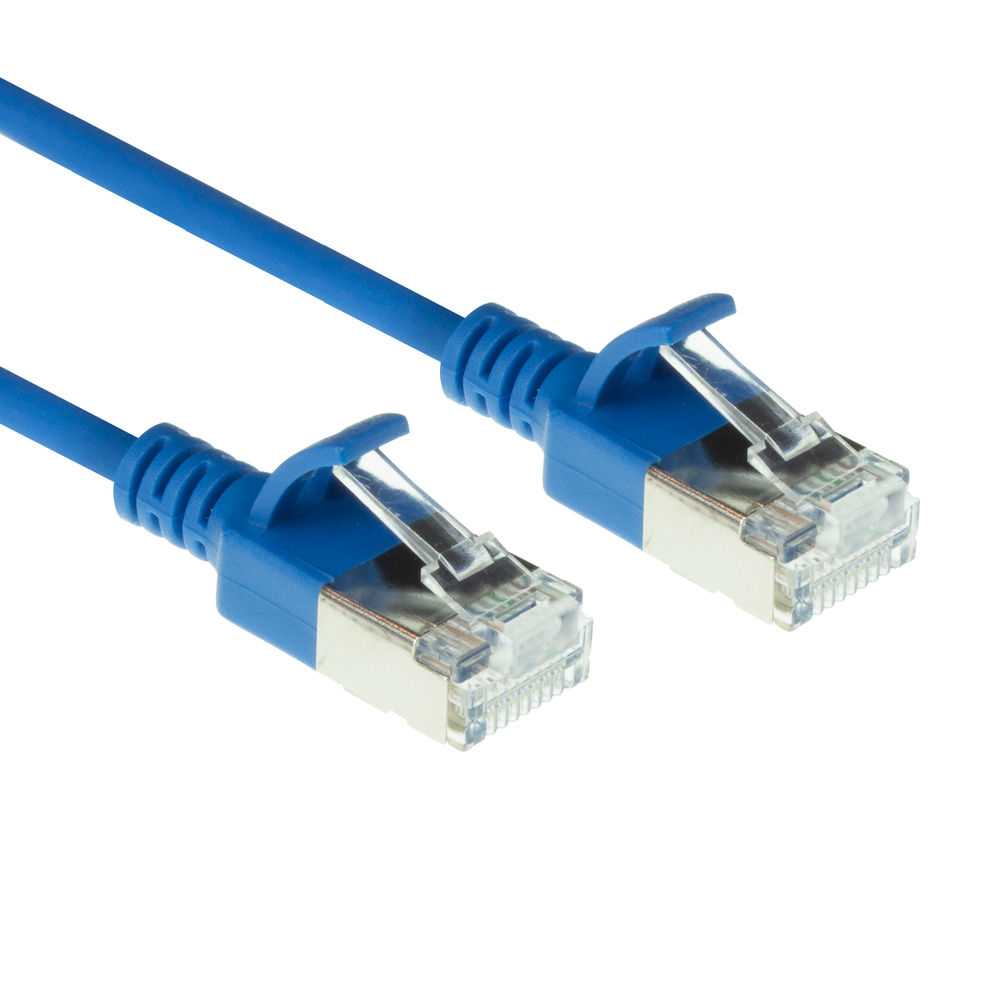 Blue 0.15 meter LSZH U/FTP CAT6A datacenter slimline patch cable snagless with RJ45 connectors