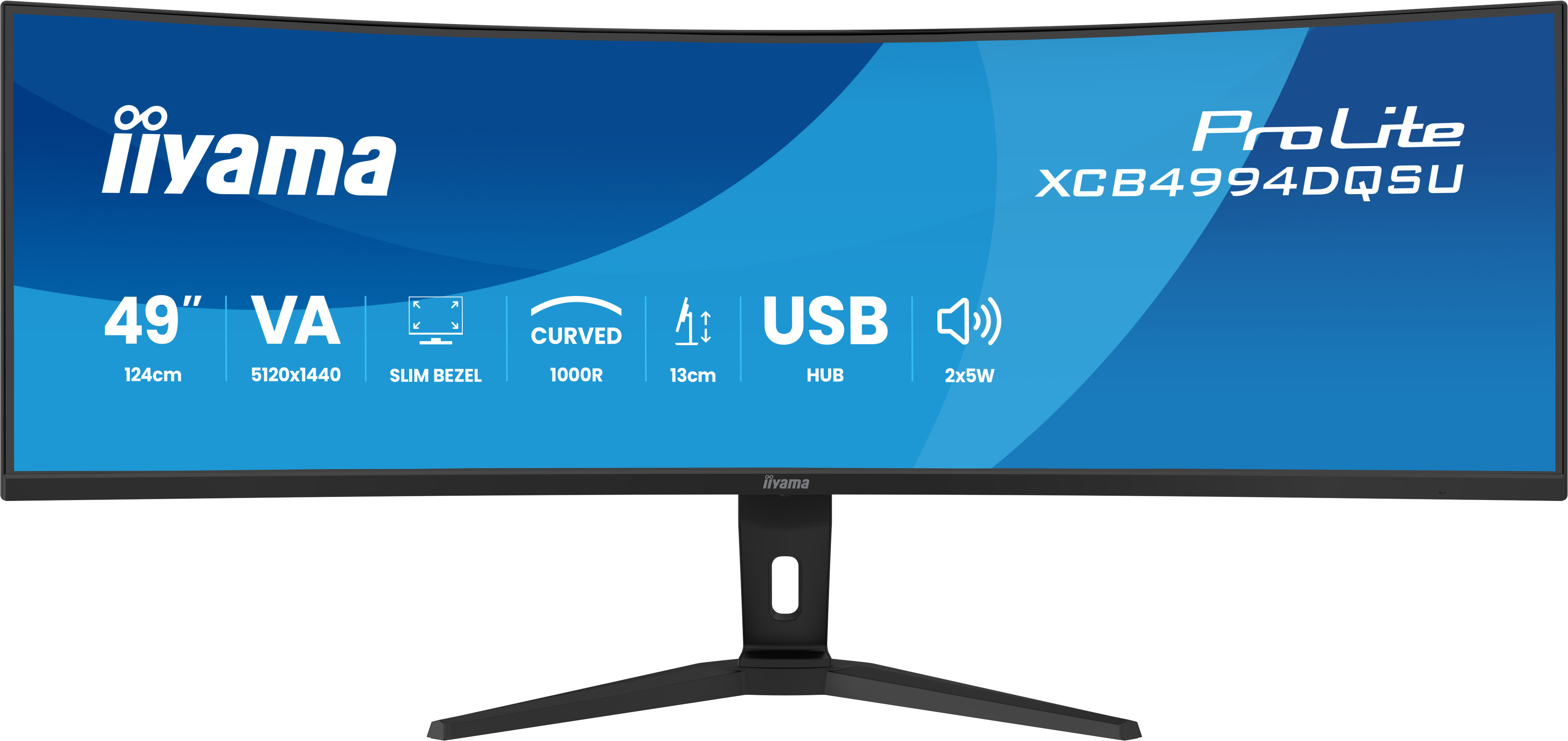 124,5 cm (49") 5120 x 1440 Pixel iiyama XCB4994DQSU-B1 32:9 Dual QHD VA 2 ms 120 Hz HDR DisplayPort HDMI USB-Hub Height VESA Speaker