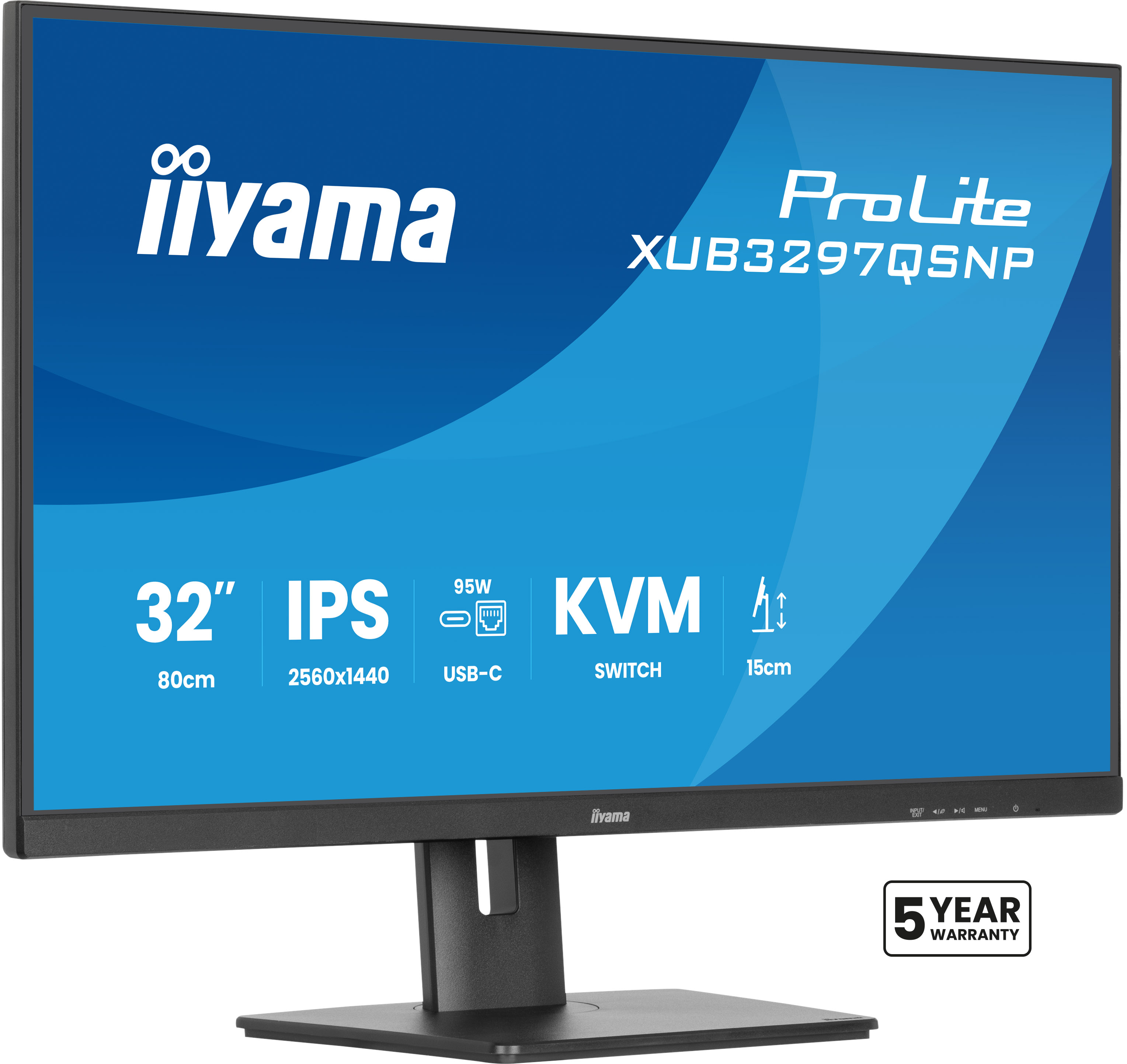 IIYAMA XUB3297QSNP-B1 81,28cm 32Zoll IPS-panel 2560x1440 350cd/m USB-C Dock LAN/95W PD/DP-OUT KVM USB 3x3.2+1xC 1ms