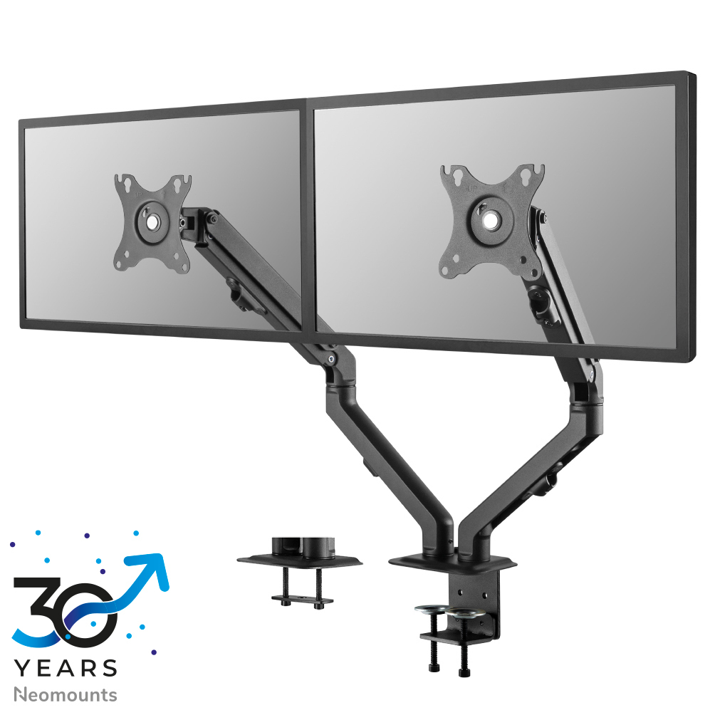 Neomounts FPMA-D650DBLACK, Dual Monitor  Arm for 2 x 17"-27" Monitors,  Max 7 kg/Monitor, Coil Spring, VESA 75x75 - 100x100,  Black monitor desk mount,
