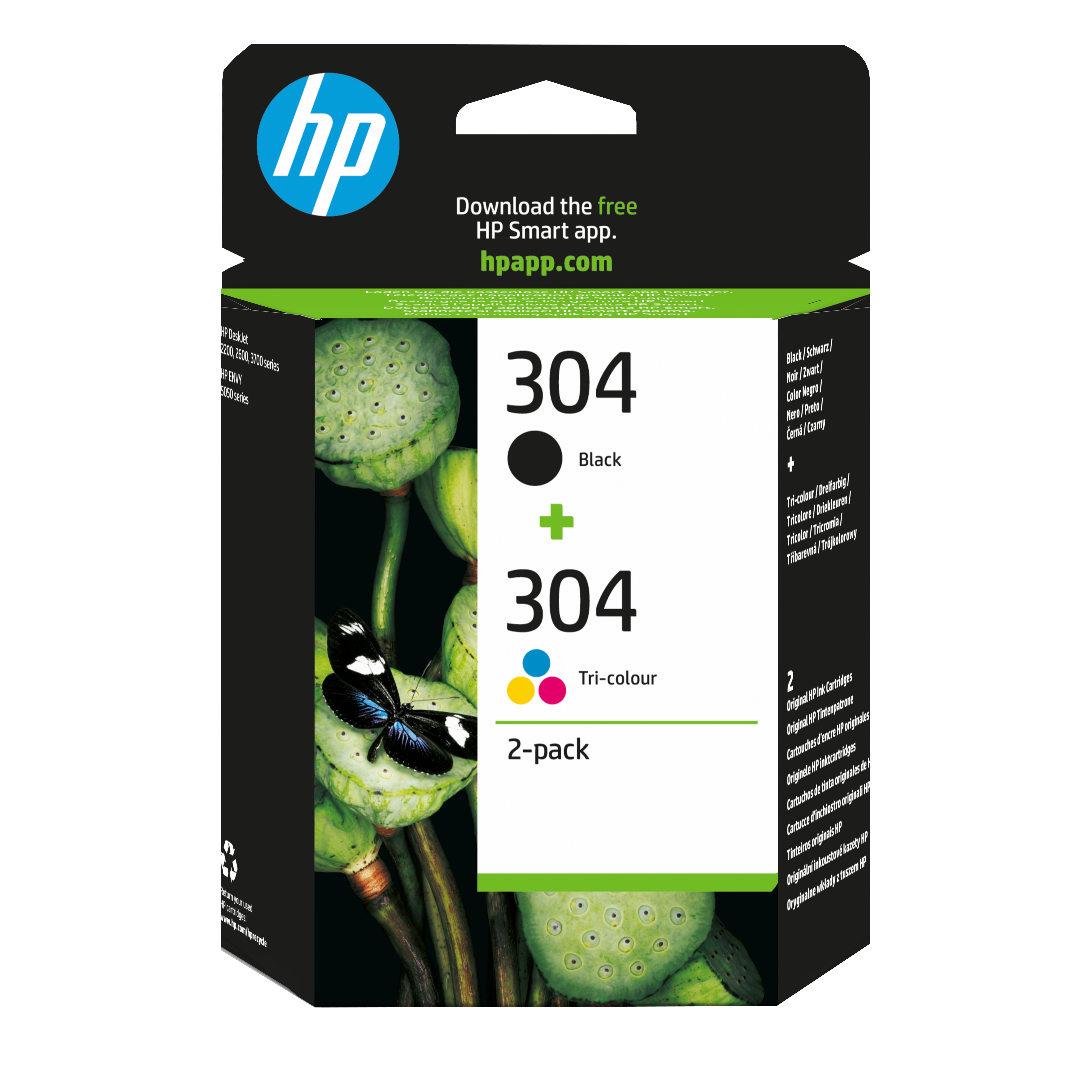 HP 304 - 2 pakker - sort, farve (cyan,