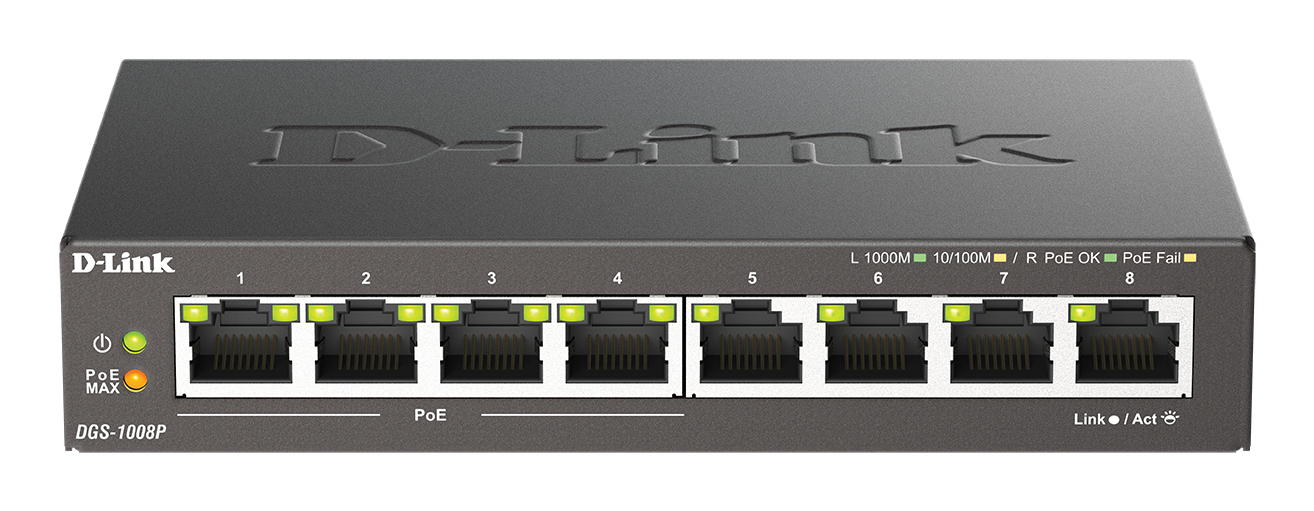 D-Link 8xG+F+ENet RJ45 19" PoE 16 Gbps, MDI/MDIX, Black