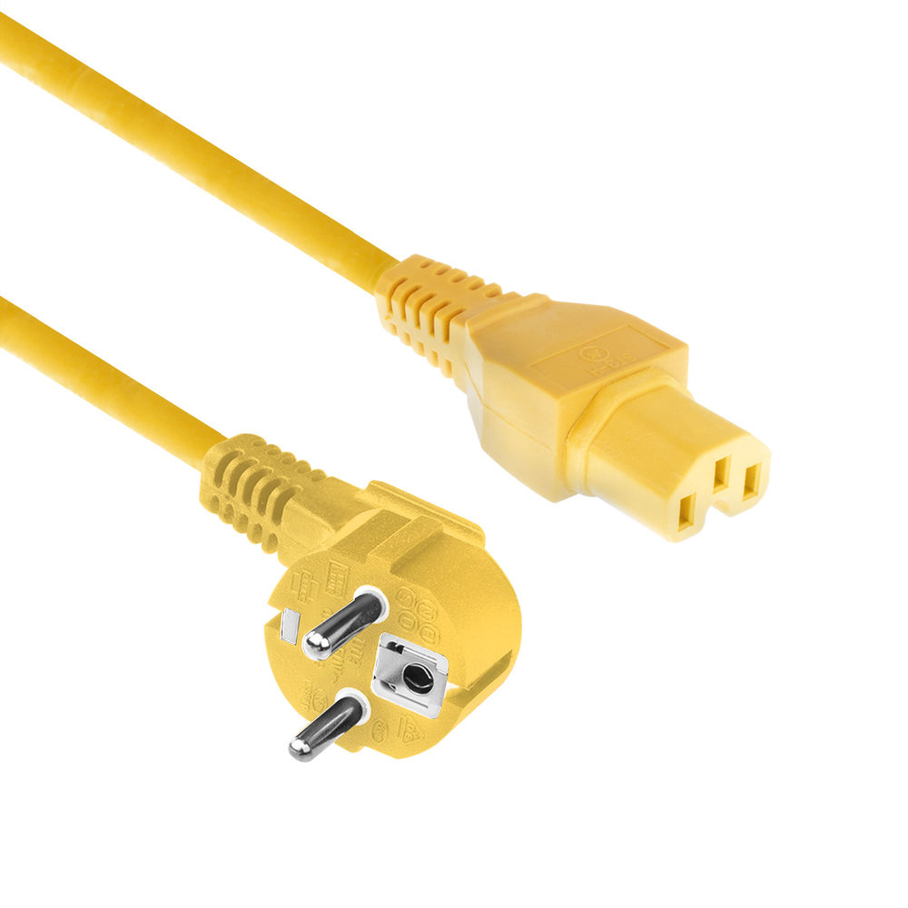 Powercord mains connector Schuko CEE 7/7 male (angled) - C15 IEC 60320 yellow 1.5 m