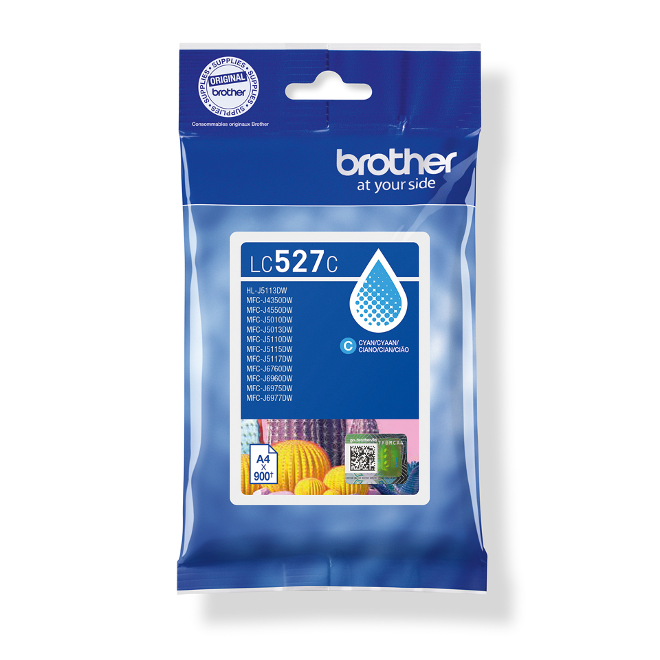 Brother LC527C Cyan standard ink cartridge, yield up to 900 pages