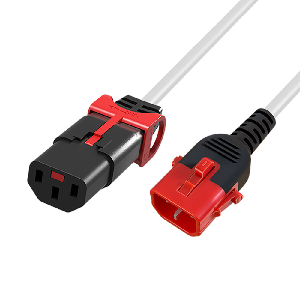 Powercord C13 IEC Lock+ - C14 IEC Lock Dual Locking white 2 m, PC3609