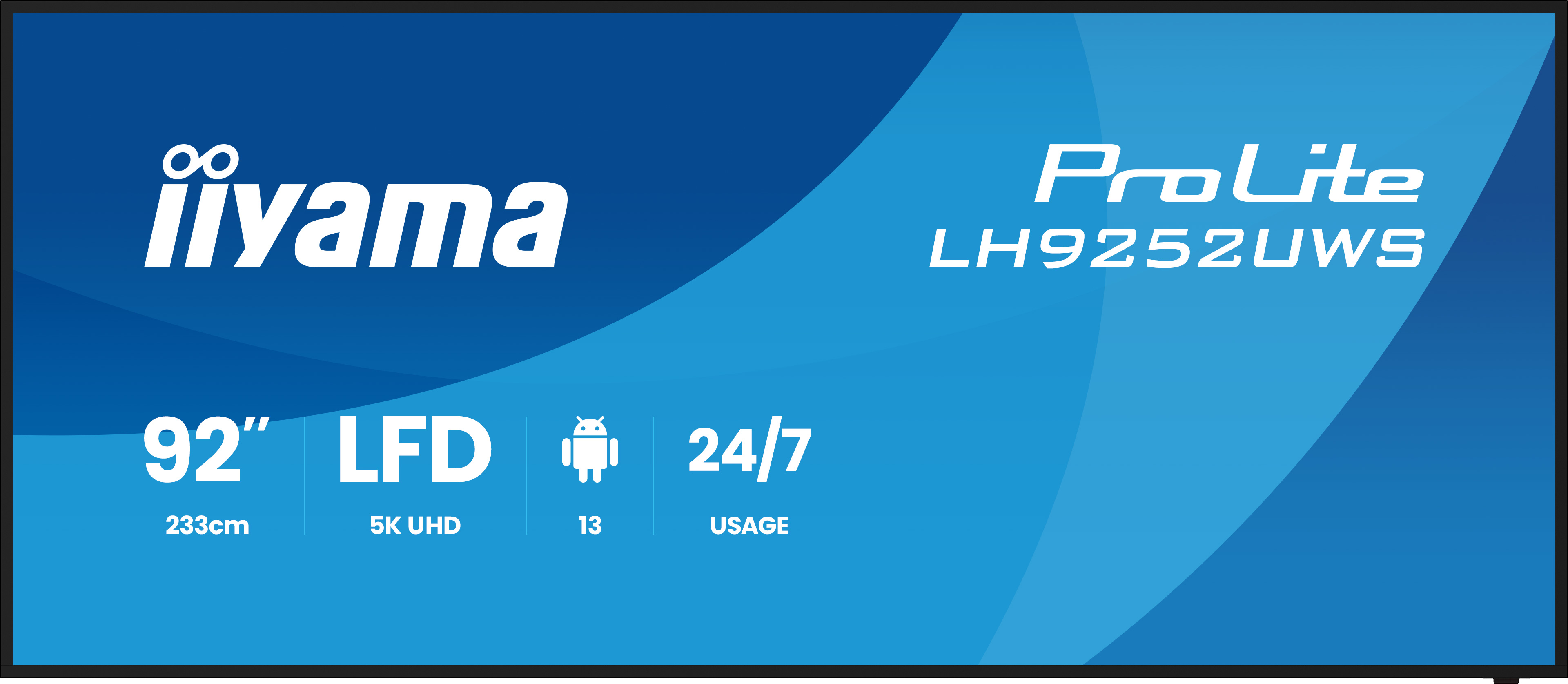 233,0cm/92" (5120x2160) iiyama ProLite LH9252UWS-B1AG 21:9 5K VA 6,5ms 60Hz HDMI DisplayPort USB-C USB LAN RS232 VESA Speaker WiFi