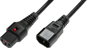 MicroConnect Powercord C13 IEC Lock - C14  black 2m, PC1021 1.00mm2, 2M,  BLACK H05VV-F. 100pcs in each box