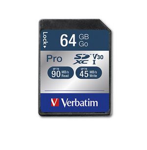 Verbatim SECURE DIGITAL CARD SDXC PRO  UHS-I 64GB CLASS 10 (READ  90MB/SEC. WRITE 45MB/SEC) Pro, 64 GB, SDXC, Class 10, UHS, 90 MB/s, 45 MB/s