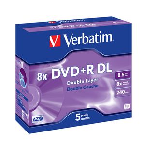 Verbatim DVD+R Double Layer 8X 8.5GB Branded Matt Silver,5 Pack
