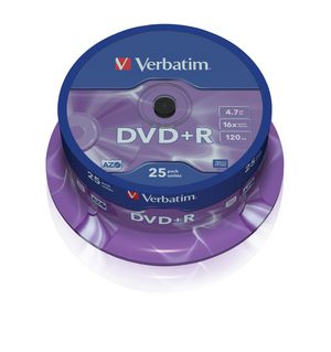 Verbatim DVD+R  16X 4.7GB Branded Matt Silver,25 Pack