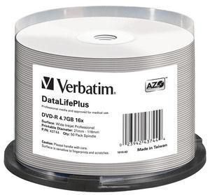 Verbatim DVD-R 16X bulk, 4.7GB Wide ink print.Prof Non IDBrand,50 Pack