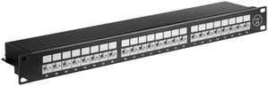 MicroConnect CAT6a 24 port 19" Patch Panel, STP Shielded, black, internal connection technology for LSA insulation displacement terminals