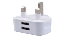 MicroConnect Dual USB charger 2.1 A UK DC 5V, 2.1A, White charges up  to two smartphones, cameras and other USB devices simultaneously