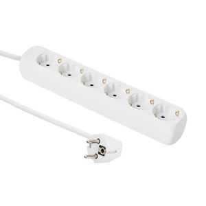 MicroConnect 6-way Schuko Socket 3M White Without ON/OF switch, With Child Protection, Angled Plug