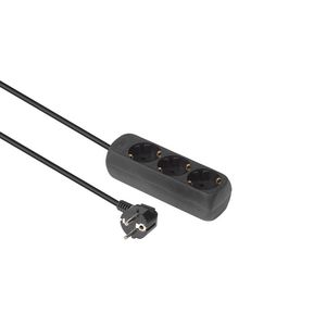 MicroConnect 3-way Schuko Socket 1.5M Black Without ON/OFF Switch, with childproof / earth clips