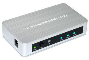 MicroConnect HDMI 2.0 Switch 3 to 1 way Supporting 4K 60Hz / HDCP2.2.  Aluminium/Plastic Switch