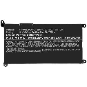CoreParts Laptop Battery for Dell  41.04Wh 11.4V 3600mAh 41Wh  Li-Pol 11.4V 3600mAh Black for Dell Notebook, Inspiron 14 5490  5491  5493