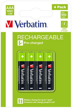 Verbatim RECHARGEABLE BATTERY AAA 4  PACK / HR03 49514, Single-use  battery, AAA, Nickel-Metal Hydride (NiMH), 1.2 V, 4 pc(s), 950 mAh