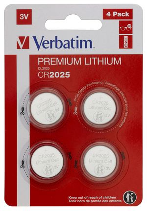 Verbatim LITHIUM BATTERY CR2025 3V 4  PACK CR2025, Single-use  battery, CR2025, Lithium, 3 V, 4 pc(s), Silver