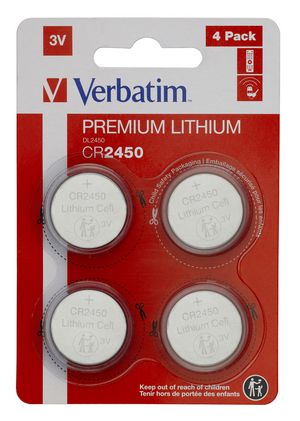Verbatim LITHIUM BATTERY CR2450 3V 4  PACK CR2450, Single-use  battery, CR2450, Lithium, 3 V, 4 pc(s), Silver