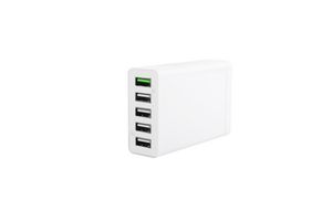 CoreParts Multi-Port USB Charger White 50W 5V 2.4A USB-A 5-ports  with 2.4A each (Green port=QC3.0) Including 1.2m EU Power Cord