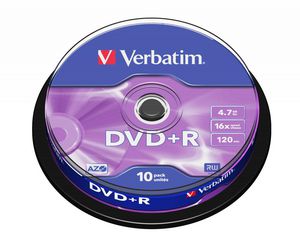 Verbatim DVD+R  16X 4.7GB Branded Matt Silver,10 Pack