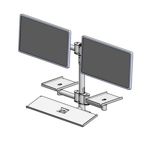 Ergonomic Solutions Wall mounted pole with dual  VESA and Printer -BLACK-