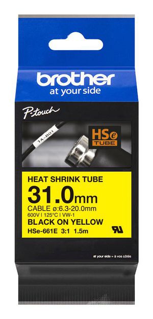 BROTHER HSe-661E Heat Shrink Tube Black on Yellow 31.0mm