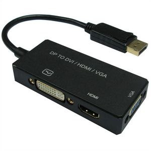 Value Displayport v1.2, multiport  adapter, 3 porte, DVI, HDMI,  VGA, Sort