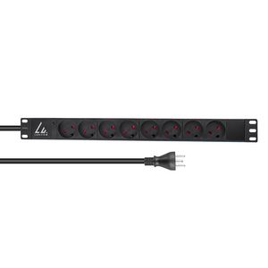 Lanview 19" rack mount power strip,  1U, 13A with 8 x danish type  K socket and 2m cable with type K plug