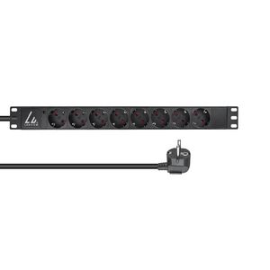 Lanview 19" rack mount power strip,  1U, 16A with 8 x Schuko type  F socket and 2m cable with Schuko type F plug