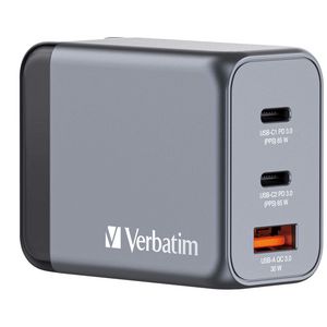 Verbatim GNC-65 GaN Charger 65W with 2  x USB-C PD 65W. 1 x USB-A QC  3.0 (EUUKUS)