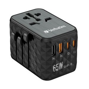 Verbatim UTA-05 GaN III Universal  Travel Adapter with 2x USB-C  PD 65W & QC 4+ / 2x USB-A