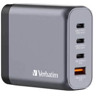 Verbatim GNC-140 GaN Charger 140W with  2 x USB-C PD 140W. 1 x USB-C  PD 20W  1 x USB-A QC 3.0 (EUUKUS)