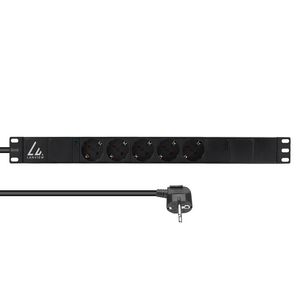 Lanview 19" rack mount power strip,  1U, 10A with 5 x Schuko type  F socket.