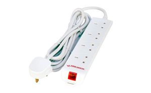 MicroConnect 4 gang UK Surge Protected  Power Strip 2M White 4-way UK  Surge Protected Power Strip 2M White