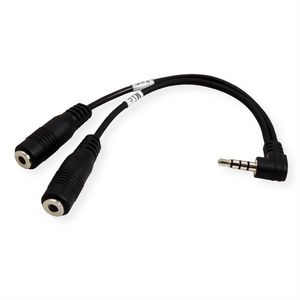 ROLINE 3,5mm Adapter 4polig (Mikrofon+Lautsprecher), schwarz, 15 cm