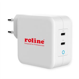 Roline USB WALL CHARGER EURO PLUG, 2  PORTS, 2X C, PD, 100W, GAN,  HVID
