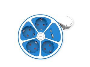 ROLINE 4-fach Steckdosenleiste mit Schalter, rund, USB-Charger A+C, blau, 1,5 m