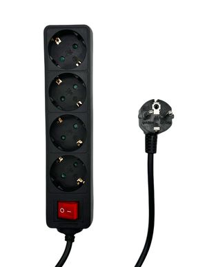 MicroConnect 4-way Schuko Socket on/off  switch 5M Black